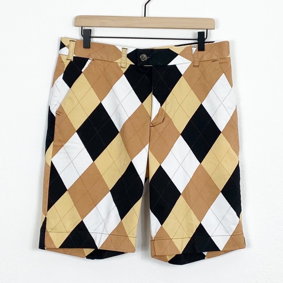 Loudmouth Shorts Loudmouth Tan Black Argyle Golf Shorts Inseam